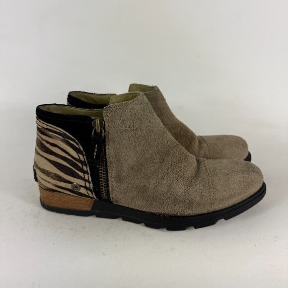 Sorel Major Ankle Boots Women's 9 Beige Zebra Print Side Zip Chelsea 1650161265 - Picture 3 of 10